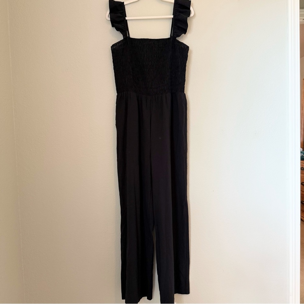 Blenclot Women’s Ruffle Spaghetti Straps High Waisted Black Jumpsuit Romper XL
